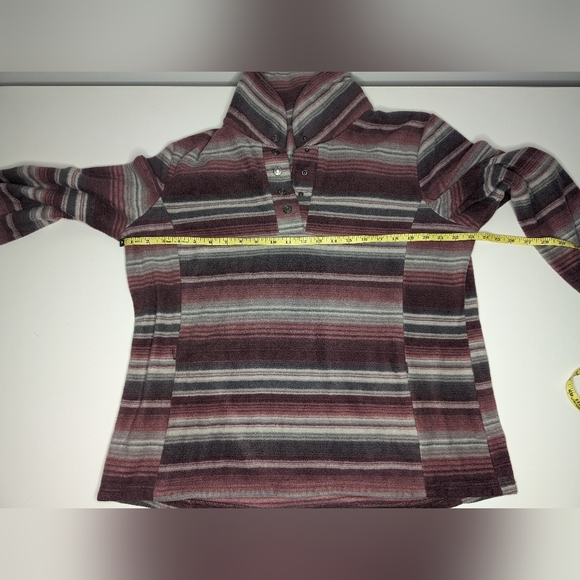 North River Womens Large Pullover Sweater 1/4 Button front Plum Stripe - Picture 9 of 10